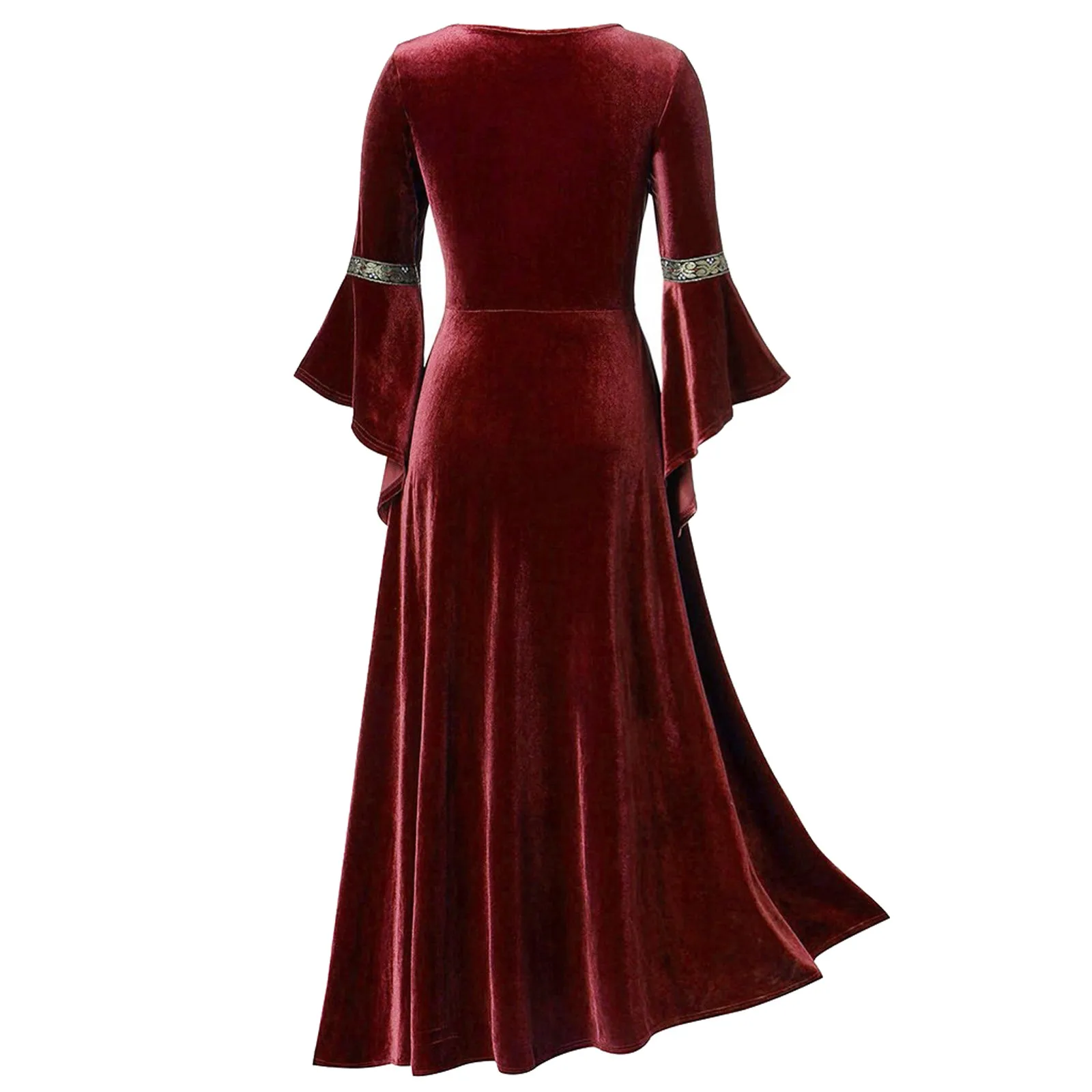 Ladies' Medieval Palace Style Plus Size Dress, Retro Fashion Short Sleeved Ruffle Sleeves Suede Glossy Elegant Long Skirt