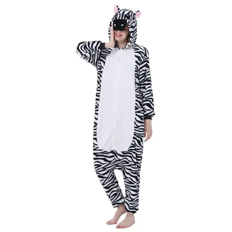 Men Women Onesies Pajamas Cartoon Zebra Pyjamas Adults Animal Kigurumi Halloween Costumes Sleepwear Plush Overalls Jumpsuit