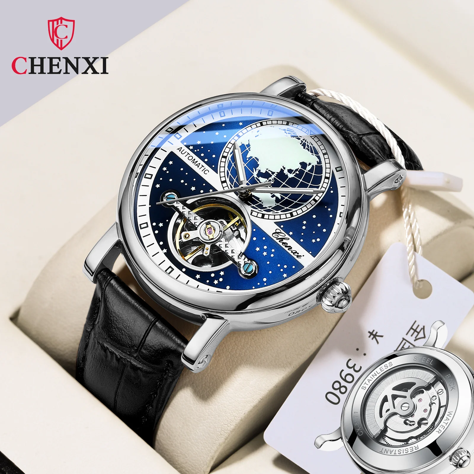 

CHENXI 8871 Top Men's Watches Classic Map Dial Luxury Wrist Watch For Man Automatic Mechanical Waterproof Luminous Male Reloj