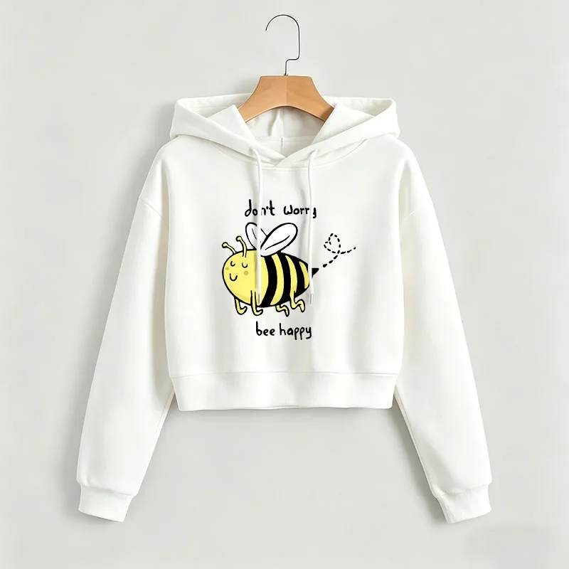 

Kawaii Bee Print Autumn Winter Cropped Sweatshirt Crop Top Hoodie Y2k Sweatshirts Gothic Casual Style Clothes
