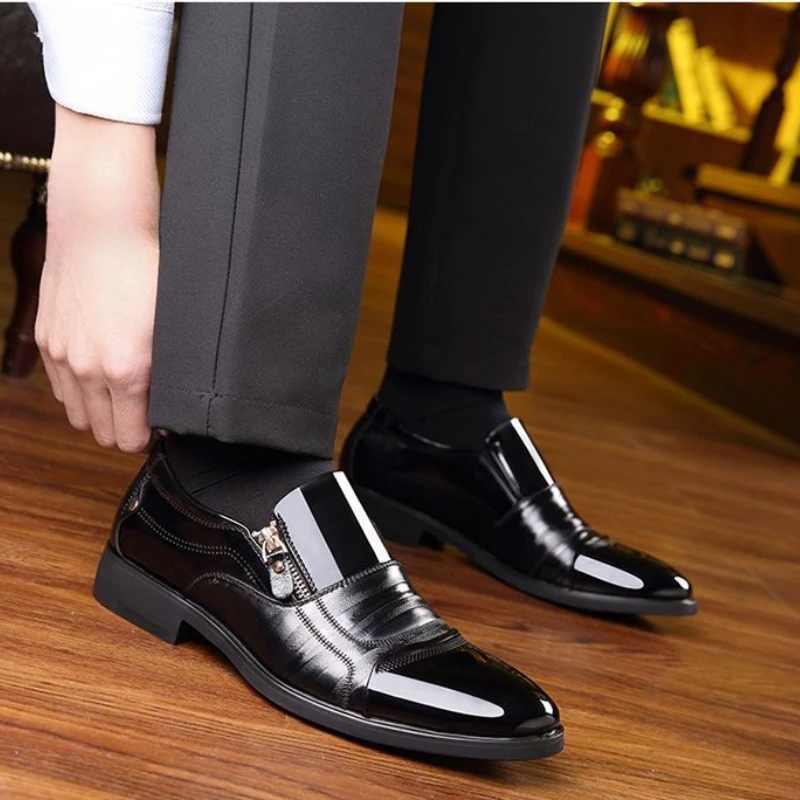 Spring Autumn Men's Leather Shoes Sharp Pointed Outdoor Anti Slip Fashion Business Zipper Footwear Casual Comfort Male Shoes