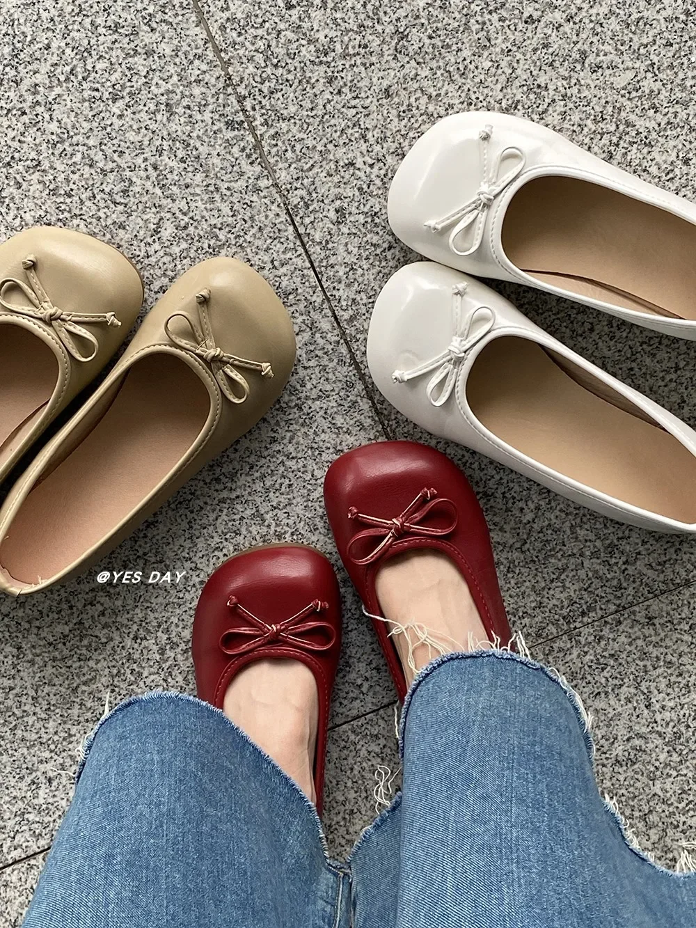 

[YesDay] Mary Jane Shoes Adorable Knot Flat Bottom YesDay Ballet Style Spring 2026 New Sweet Style Casual Fashion Single Shoes