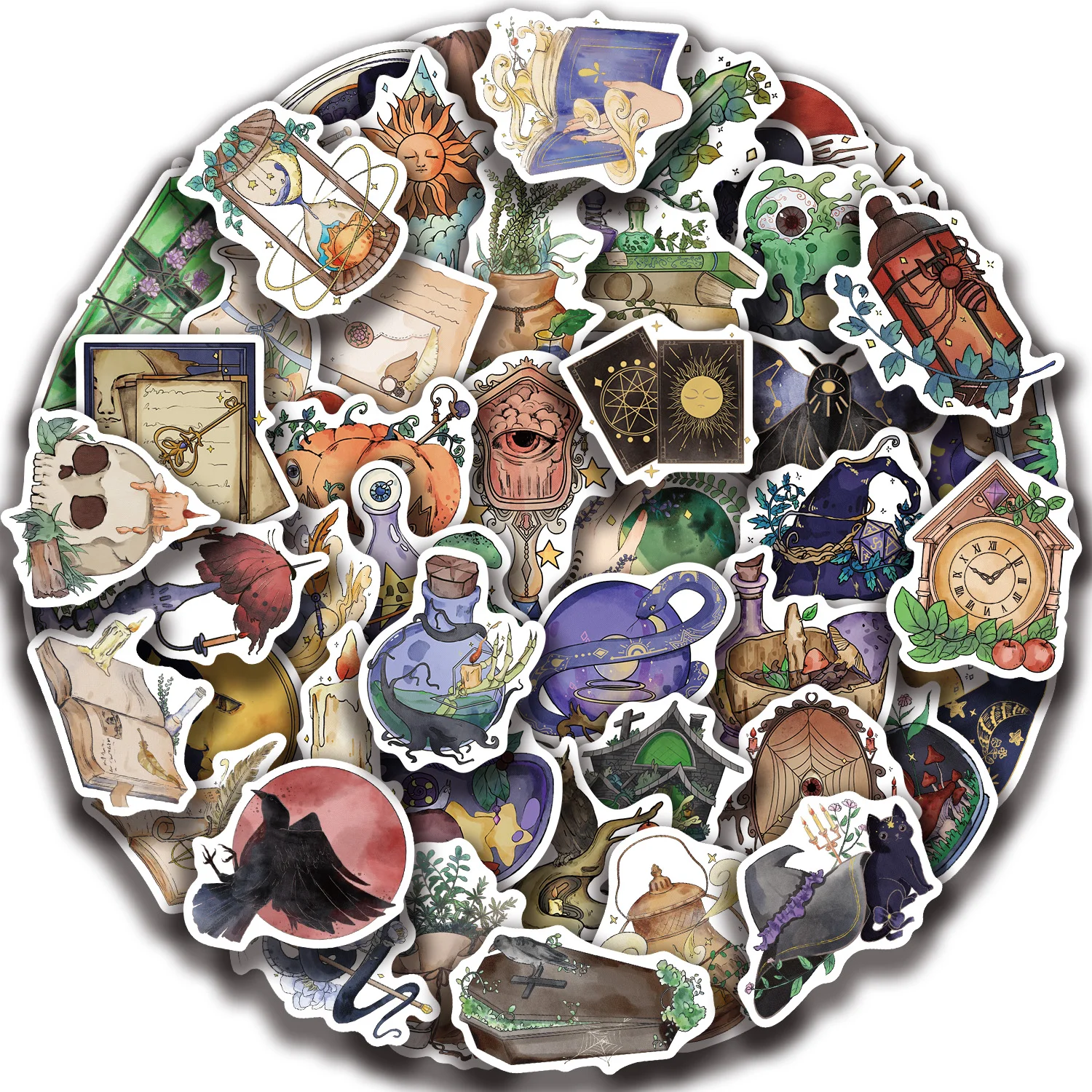 Set di adesivi impermeabili da strega gotica da 50 pezzi per riviste, scrapbooking, artigianato fai da te, laptop, custodie per telefoni