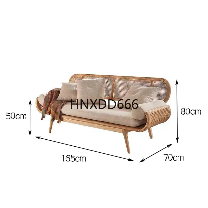 household single small apartment solid wood dining chair  Japanese-style medieval rattan fabric sofa