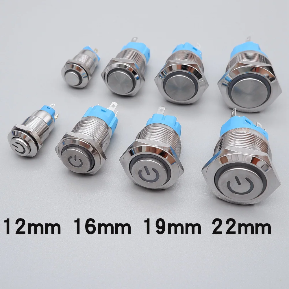 12mm 16mm 19mm 22mm Metal Push Button Switch Start Stop LED Light 1NO1NC Red Yellow Blue Green White 3v 12v 24v 110v 220v ON OFF