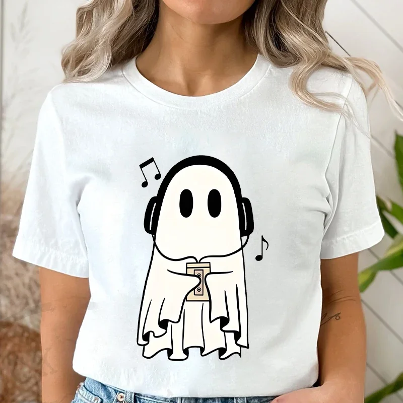 Funny Boo Listen To Music Female Clothing Casual T-Shirt Women Summer Classic Girls Graphic Y2k Tops Casual Tees