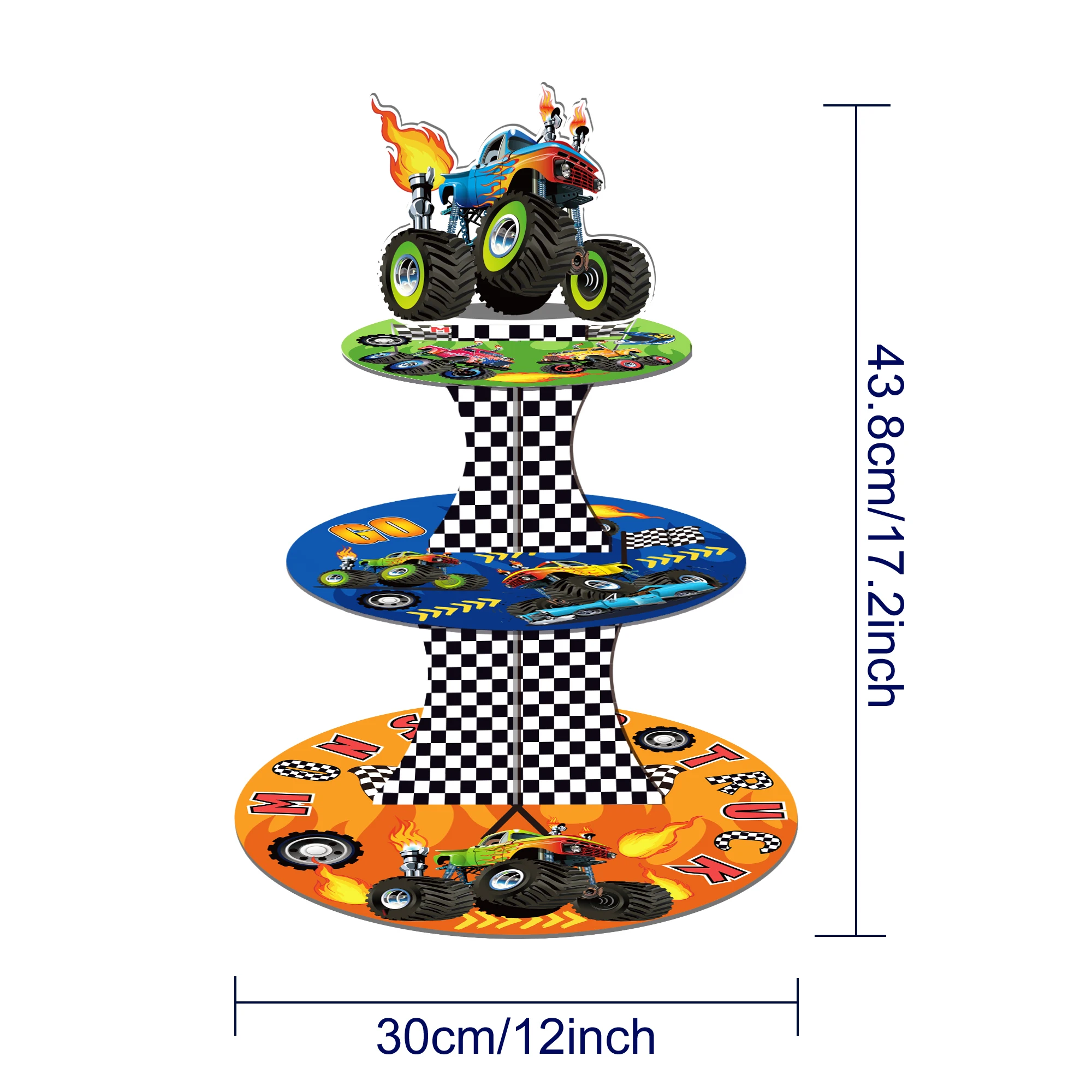 3 Tier Cartoon Racing Monster TrucK Party Cake Display Stand Racing Car Game Cupcake Rack Holder Birthday Party Cake Tray Decor