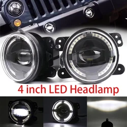 4 Inch LED Angel Eye Fog Lamp White Halo Ring DRL 6000K Work Light Headlight for Jeep Wrangler JK Driving Fog Lamp Headlight