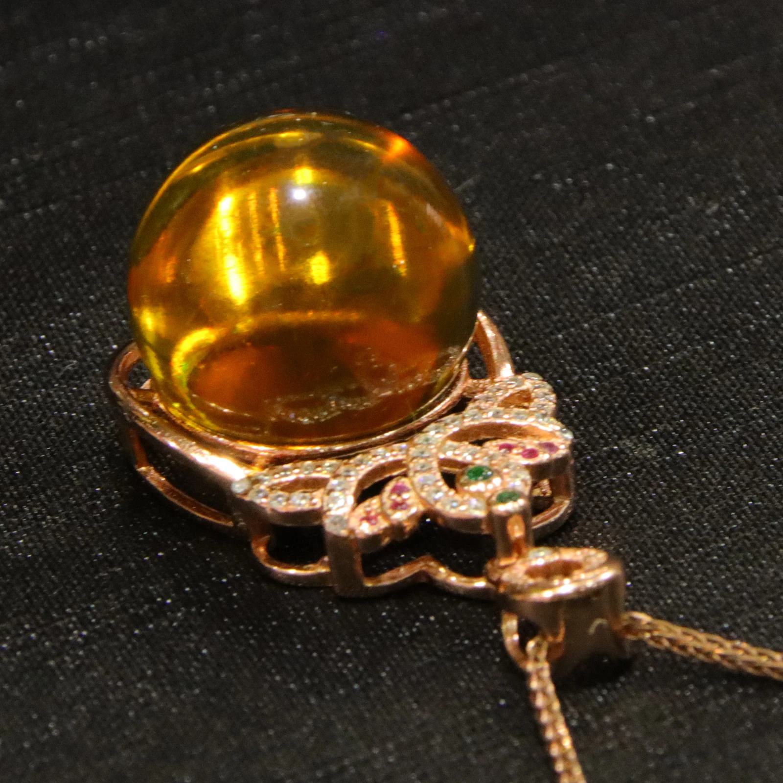 Natural Mexican Blue Amber 17mm Bead Pure Silver Pendant encircled with Natural Zircon Stones Flower Shaped Bail and Pure Silver