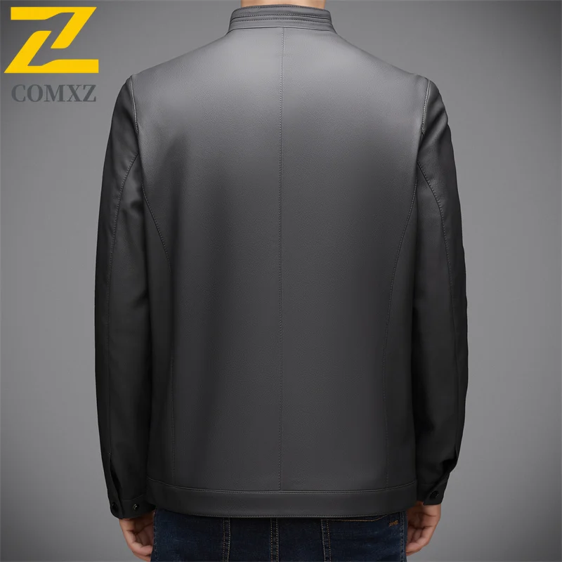 Luxury Mens Leather Coat 2025 Autumn Business Leisure Style Stand Collar Jacket Office Appropriate Sophisticated Outer Garment