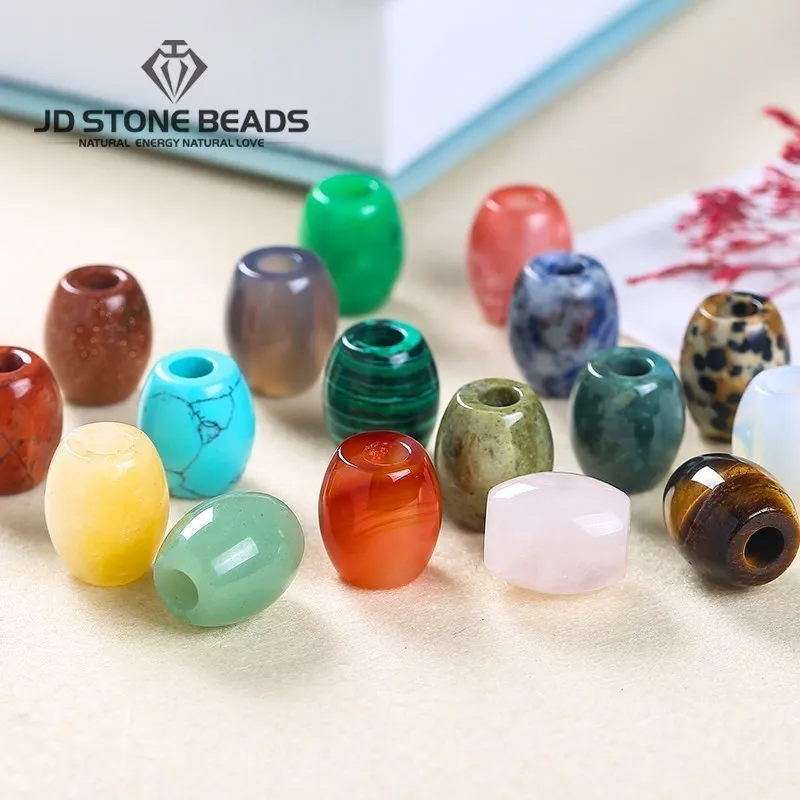 5Pcs/Lot Natural Stone Barrel Shape Agate Malachite Tiger Eye Loose Beads Large Hole For Jewelry Making Diy Bracelet Accessory