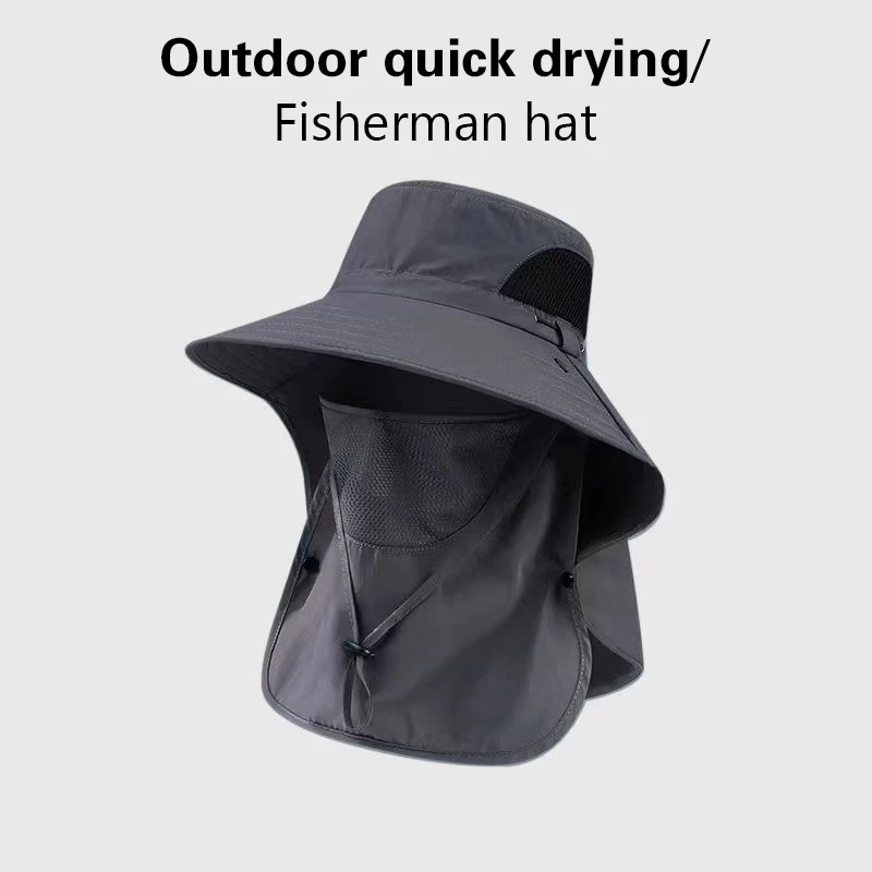 Fashion Men Summer Sun Hats UV Protection Outdoor Hiking Fishing Sun Cap Wide Brim Breathable waterproof Removable Fisherman Hat