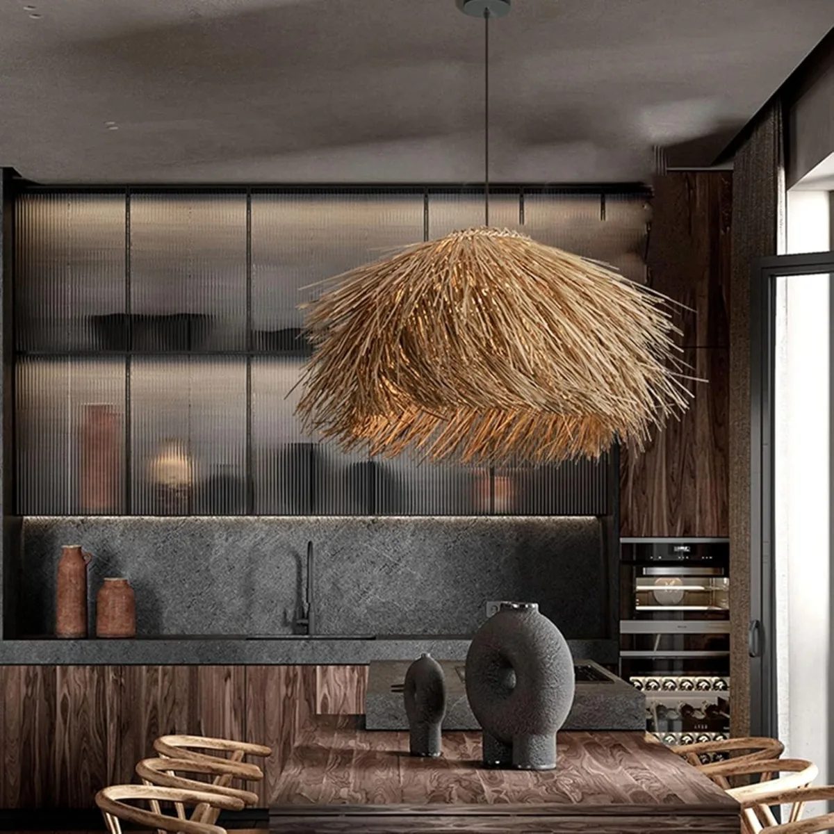 JOYINLED اليابانية الرجعية الروطان قلادة الخفيفة ، البني 40/50/60 سنتيمتر المنسوجة يدويا الروطان الثريا لغرفة الطعام المطبخ غرفة نوم لامو