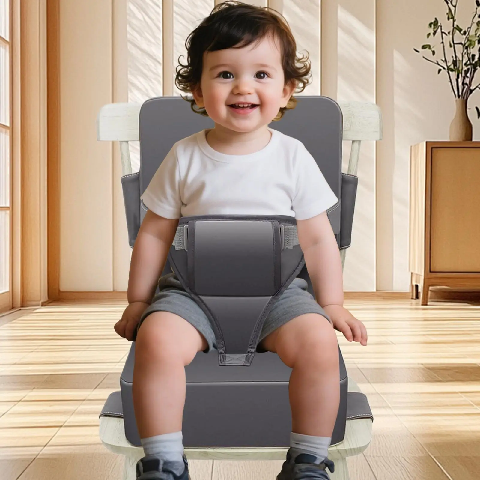 Kids High Chair Cushion Dining Chair Seat Pad for Children 1-6 Years Old Toddler Anti-Slip Mat with Strap for Home Daycare