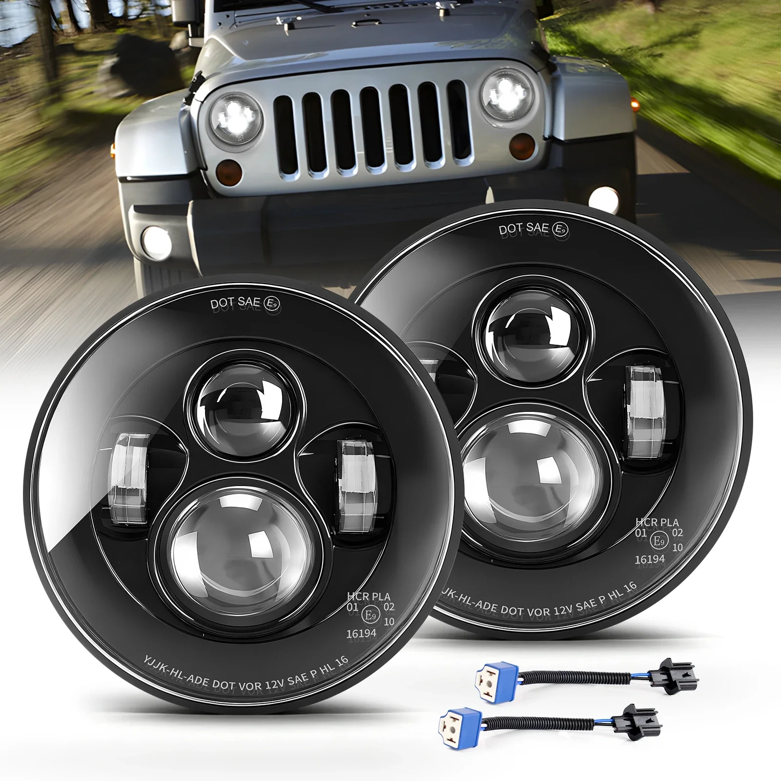 

HAOLIDE 1PAIR 7inch Led Headlight 140W 14000LM 6500K Hight Low Beam 12V 24V for Motorcycle Truck Cars UTV 4x4 Offroad Jeep Honda