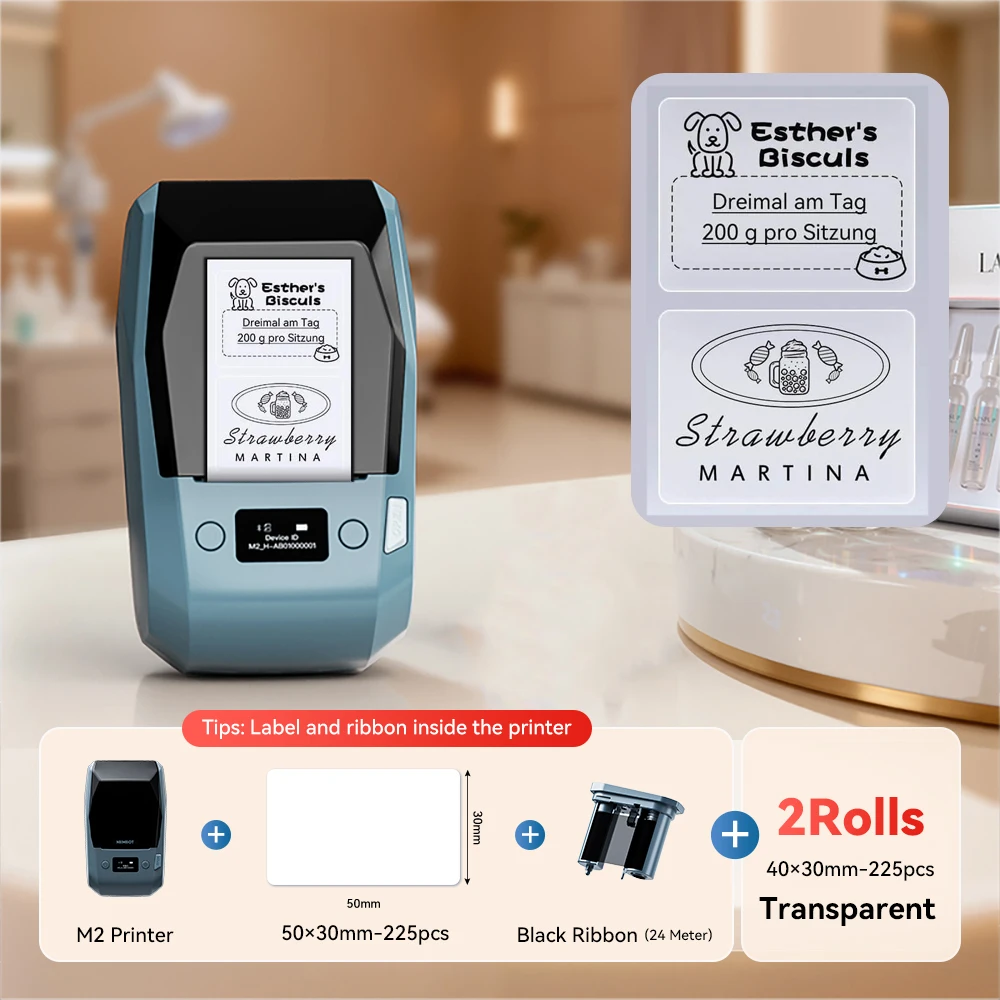 Niimbot M2 Thermotransfer-Etikettendrucker, 300 DPI, hochauflösend, kabellos, 20–50 mm Druckbreite, Etikettendrucker, unterstützt Telefon/PC