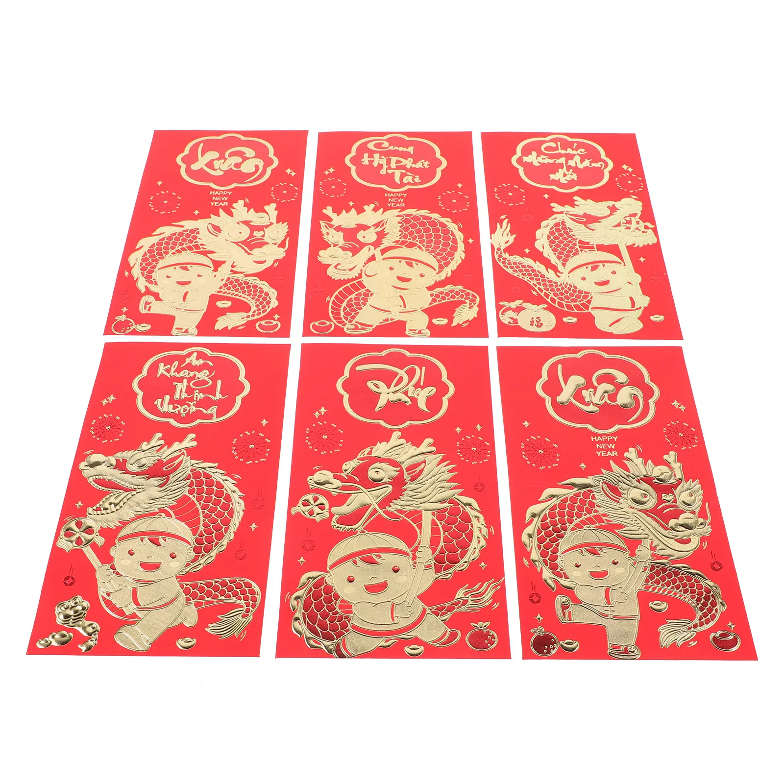 6Pcs Red Envelopes Year of Dragon Zodiac Red Packets Lunar New Year Money Pouch Spring Festival Gifts Money Pouches
