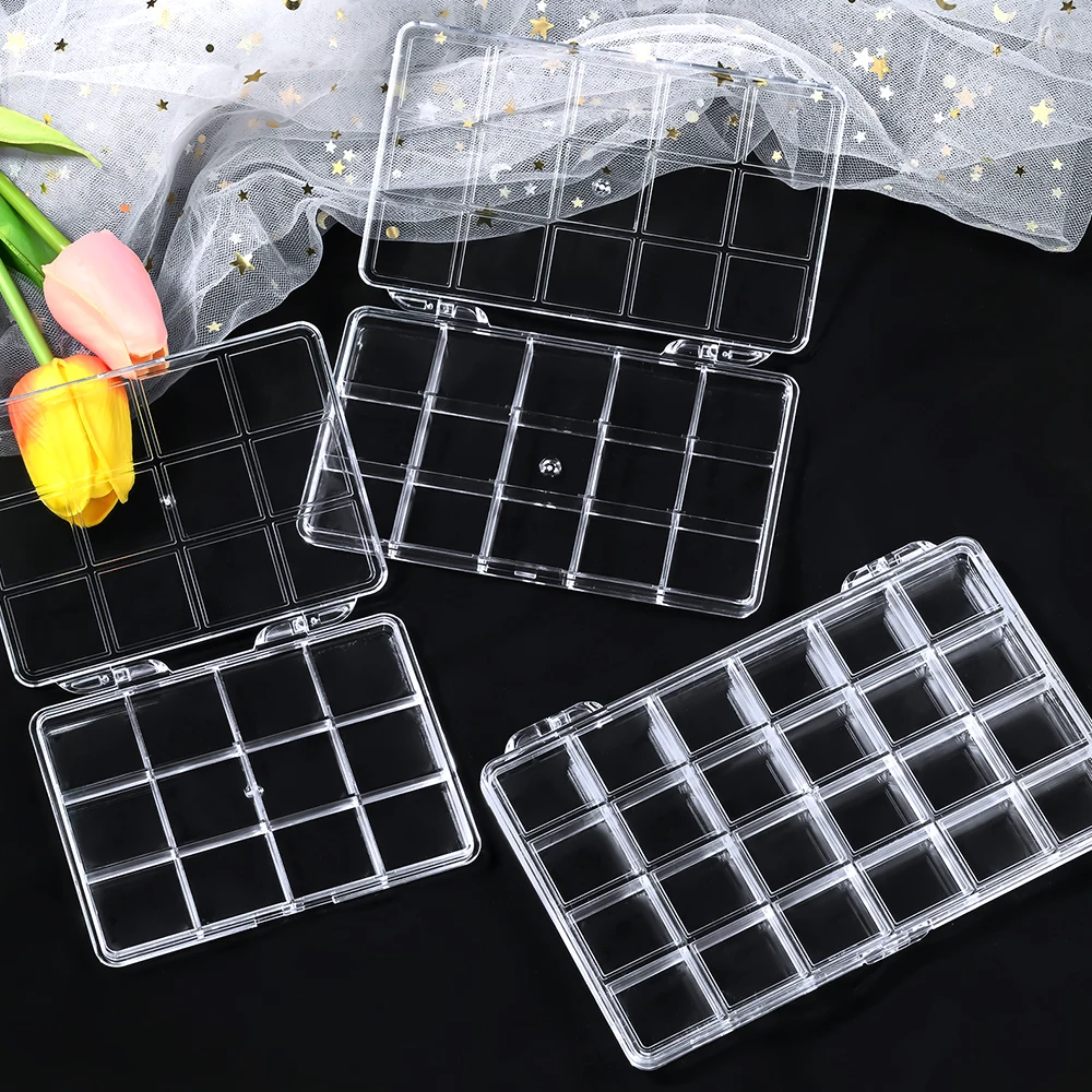 Scatola portaoggetti trasparente a 12/15/24 scomparti, antipolvere, in acrilico, per accessori unghie, espositore trasparente in plastica per unghie, organizer per gioielli