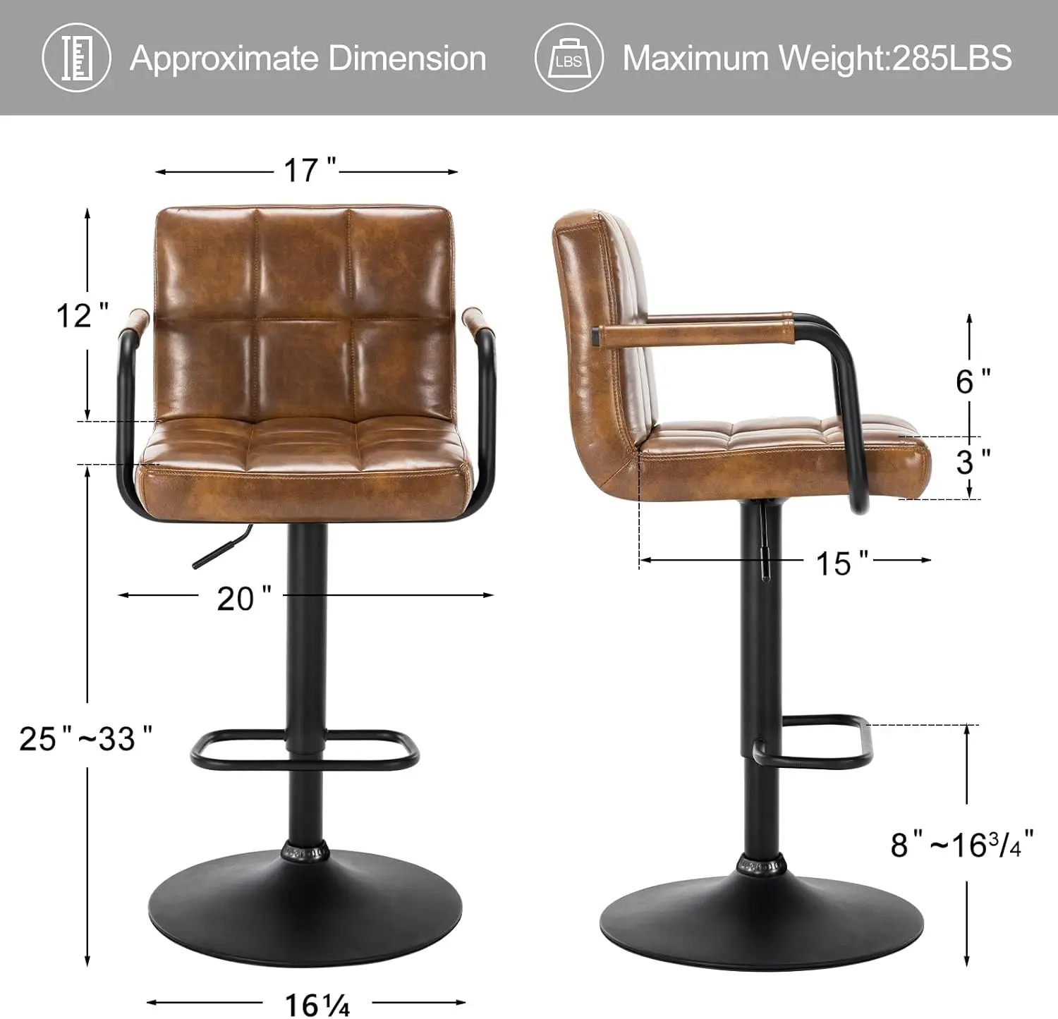 Furniliving Bar Stools Set Of 2, Swivel Bar Stools,Bar Stools, Bar Stools With Arms, Leather Bar Stools,Bar Stools For Kitchen