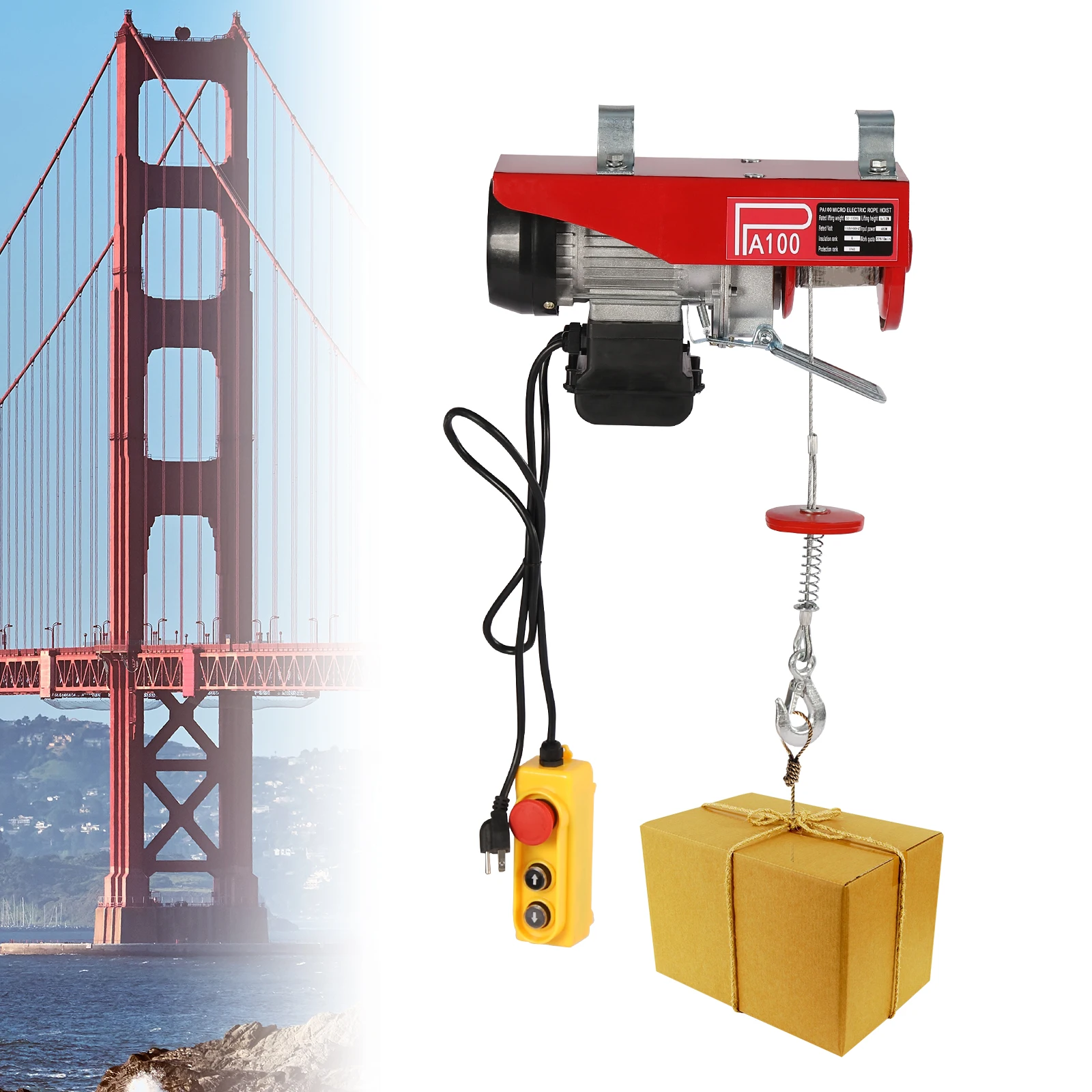 

Электрическая таль из углеродистой стали, 220 фунтов, дистанционное управление, высокая грузоподъемность, прочные заводские материалы, склад, строительная площадка