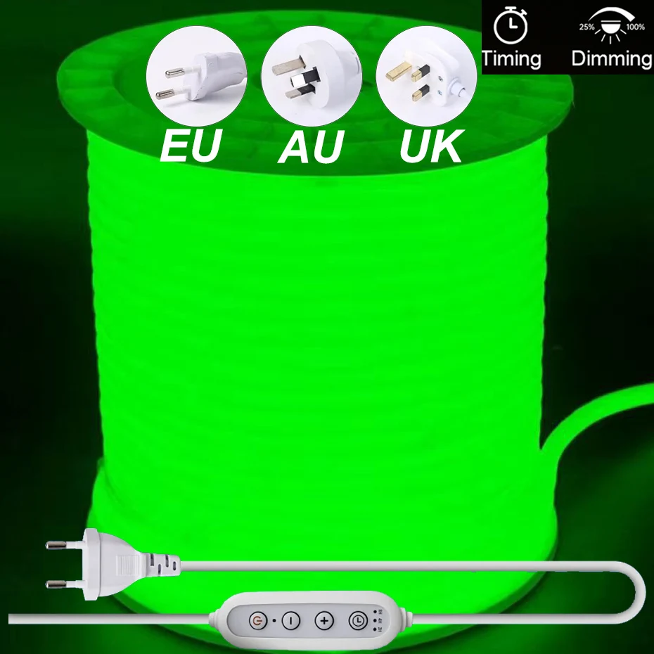 360 Degree Round LED Neon Strip AC220V 120leds/m Flexible Tape Light Waterproof with EU AU Timing Dimming Switch Plug 1m-20m