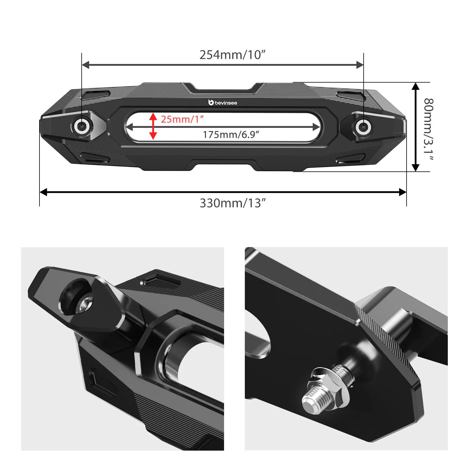 BEVINSEE 6061 Aluminium Seilzugführung mit Doppelhaken, passend für 10-Zoll-Lochkreis für Synthetikseil, ATV, UTV, SUV, LKW – Detail 5