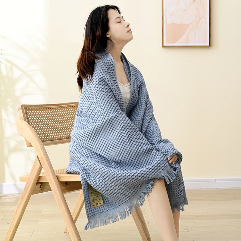 Absorbent Bath Towel for Adults, 100% Cotton, Simple Waffle, Bathroom Absorbent Gauze, Oversized Beach Towel Shawl 90*180 cm