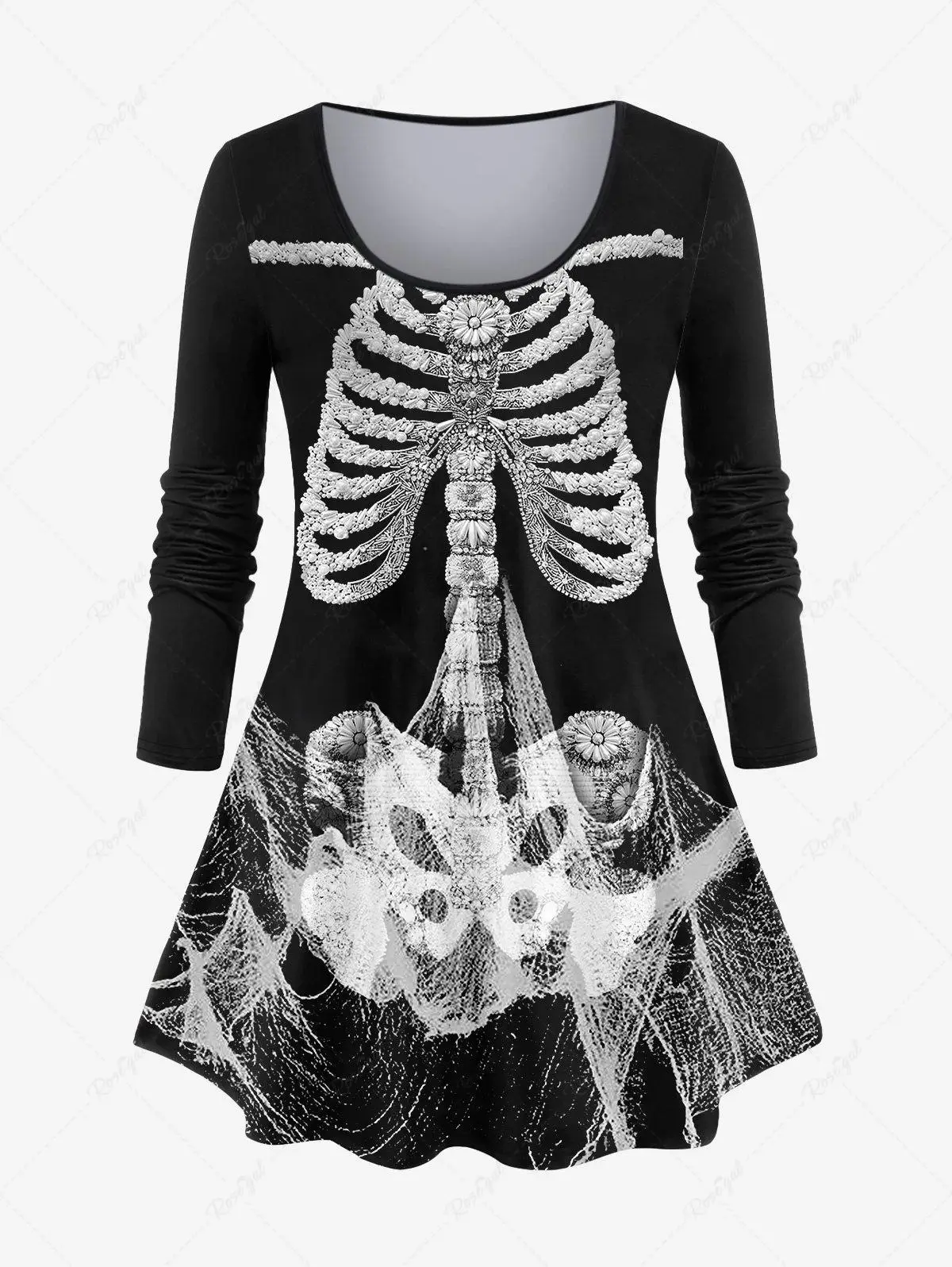 Plus Size Women's 3D Skeleton Printed Halloween Long Sleeves T-shirt Or Flare Pants Daily Casual  Autumn Winter New in Set