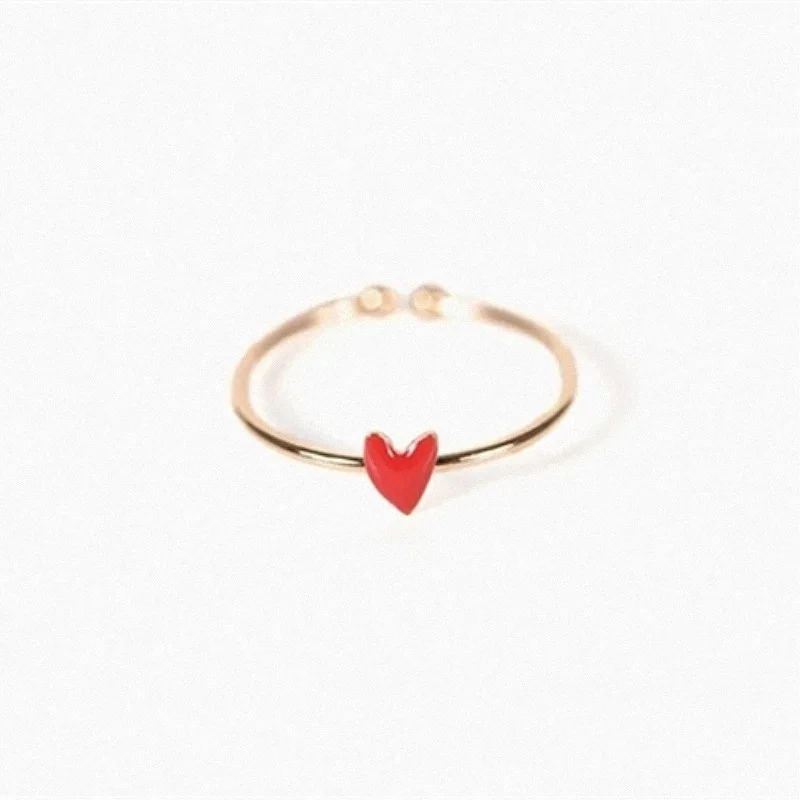 

S925 Pure Silver Sweet Little Red Heart Ring Fashionable Fine Finger Ring Ins Heart-shaped Index Finger Ring with Accessories