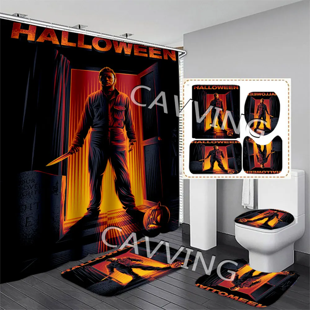 Halloween Michael Myers 3D Printed  Shower Curtains Waterproof Bathroom Curtain Anti-slip Bath Mat Set Toilet Rugs Carpets   F05