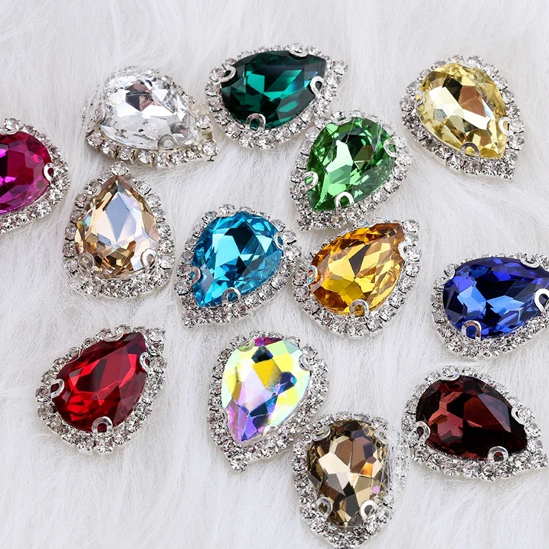 10 Stück/Packung Tropfenförmige Glas-Krallenrhinestones, flache Glas-Kristallsteine zum Aufnähen, DIY-Kleidungszubehör