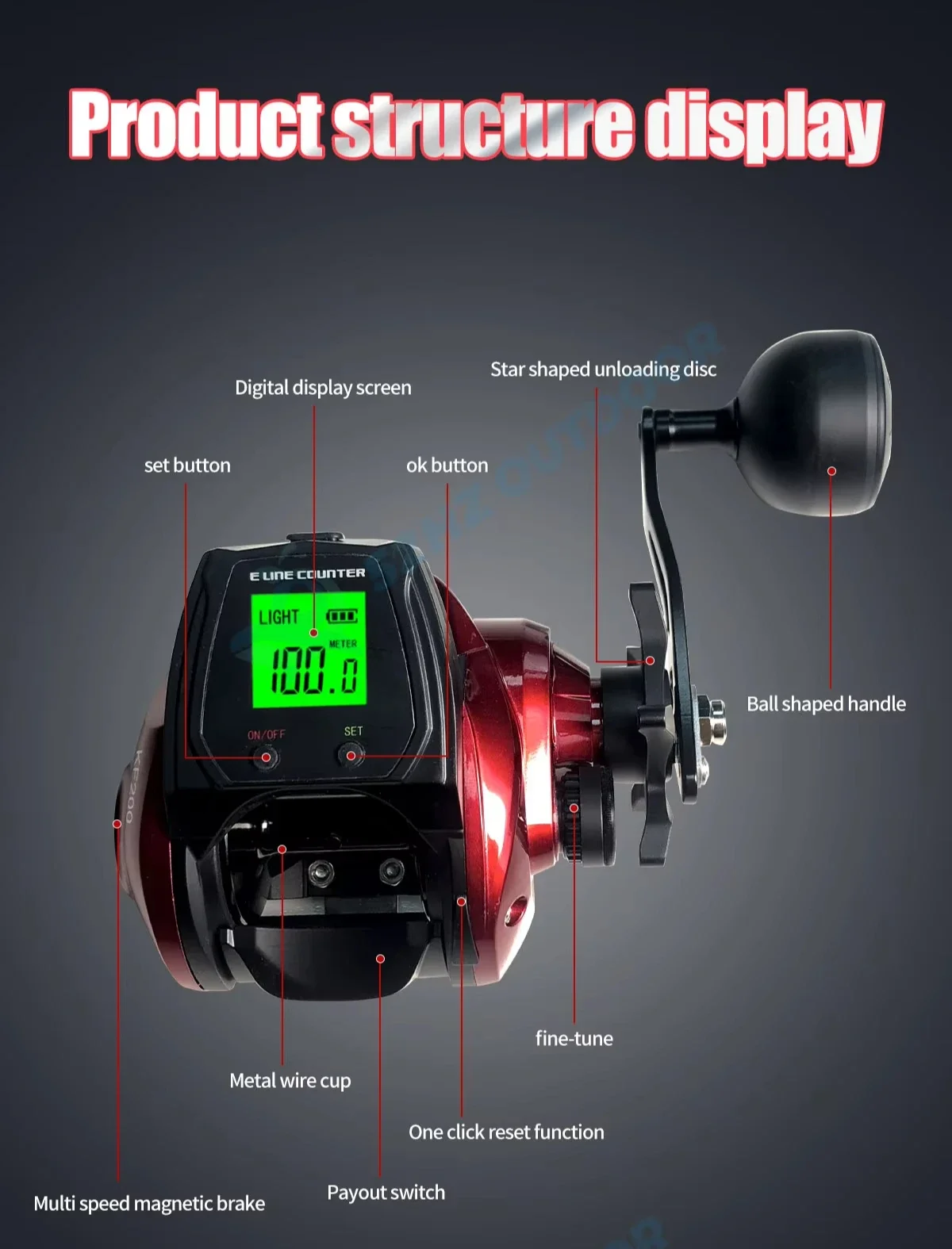 YYHC-Max Drag Ultralight Bait Casting Electric Saltwater Electronic Screen Sea Baitcasting Fishing Reel