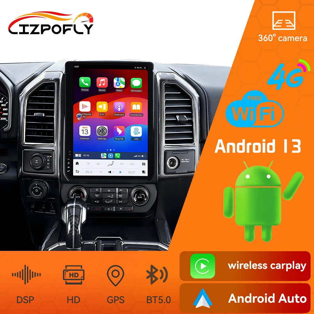 

14,5-дюймовый Android 13 CarPlay автомобильный радиоприемник для Ford F150 2015-2020 AI сенсорный экран мультимедийный плеер GPS-навигация автомобильные аксессуары