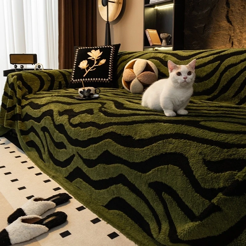 1PC Zebra Stripes Jacquard Fleece Warm Sofa Towel Thicken Blanket for Living Room Couch Decor image 3