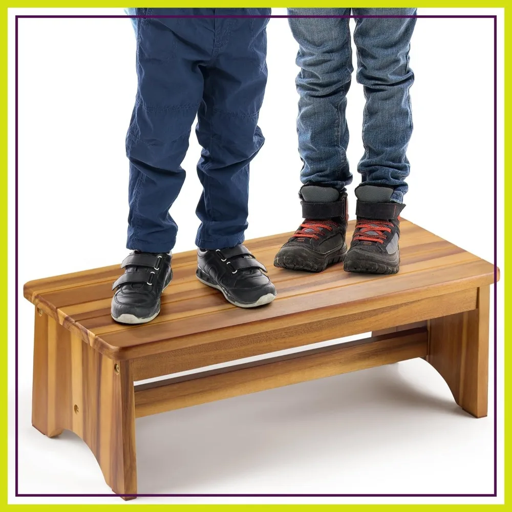 

Extra Wide 26in Wooden Step Stool, Heavy Duty One Step Stool for Adults and Seniors, Holds Up to 550 lbs, Reinforced Cross Bar, Non-Skid Surface, Multipurpose Use for Kitchen, Bathroom, Bedroom