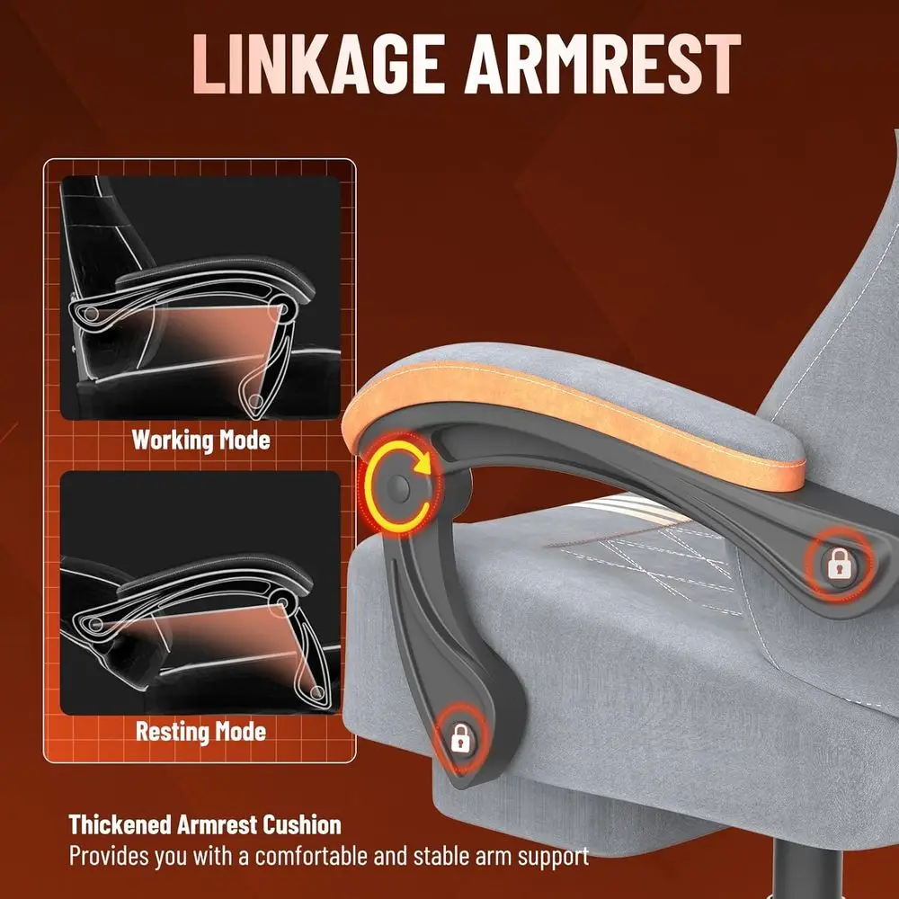 كرسي ألعاب مريح عالي الظهر مع مقعد أوسع وتدليك قطني، رمادي/برتقالي #6