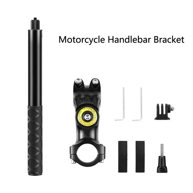 Motorcycle Bicycle Handlebar Bracket with Invisible Selfie Stick for Insta360 X4 X3 GoPro 12 11 10 9 8 Adjustable Bracket Mount