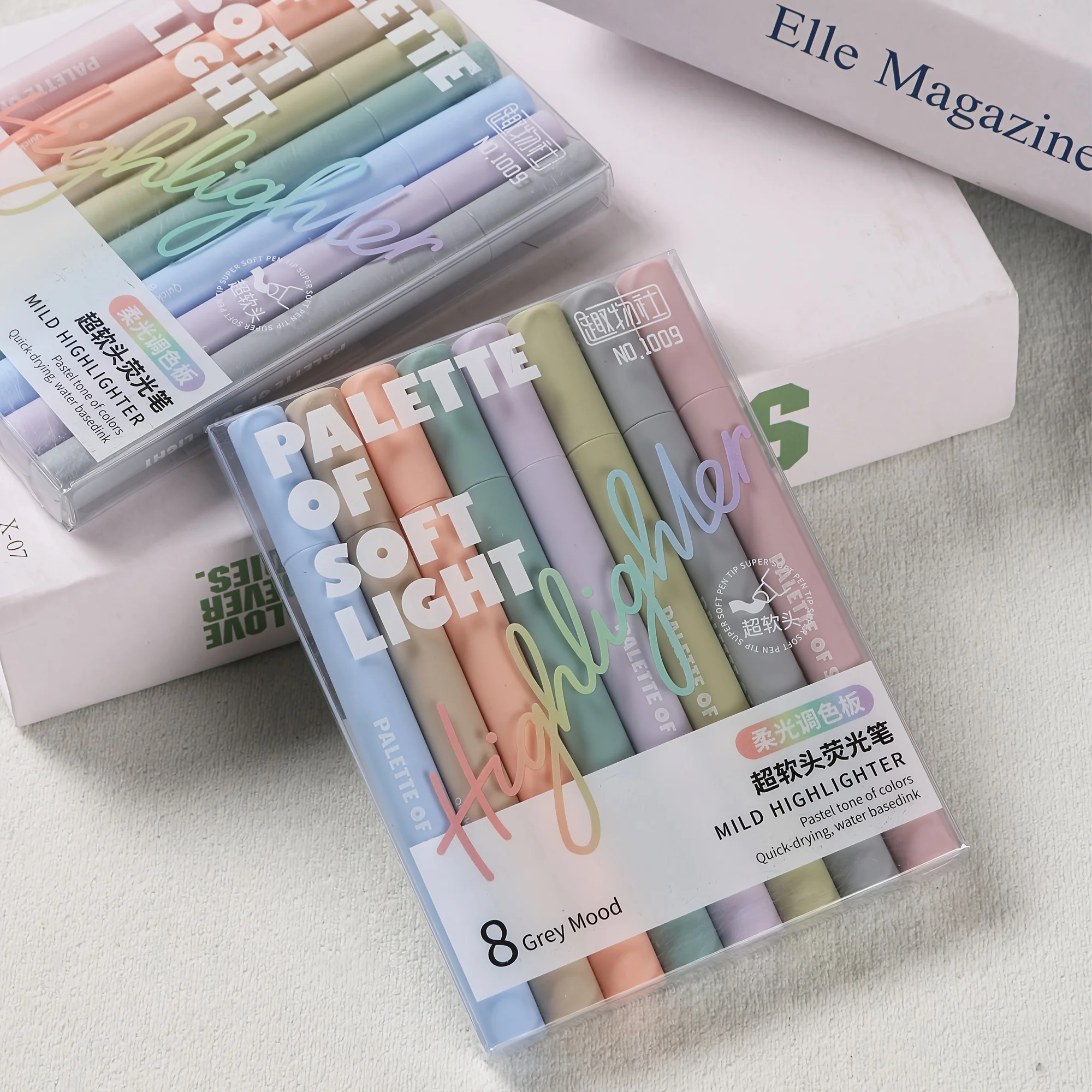 8pcs Soft Light Grey Mood Pastel Tone Highlighter Palette Quick Drying Water Based Mild Ink Highlighters Set School A3323