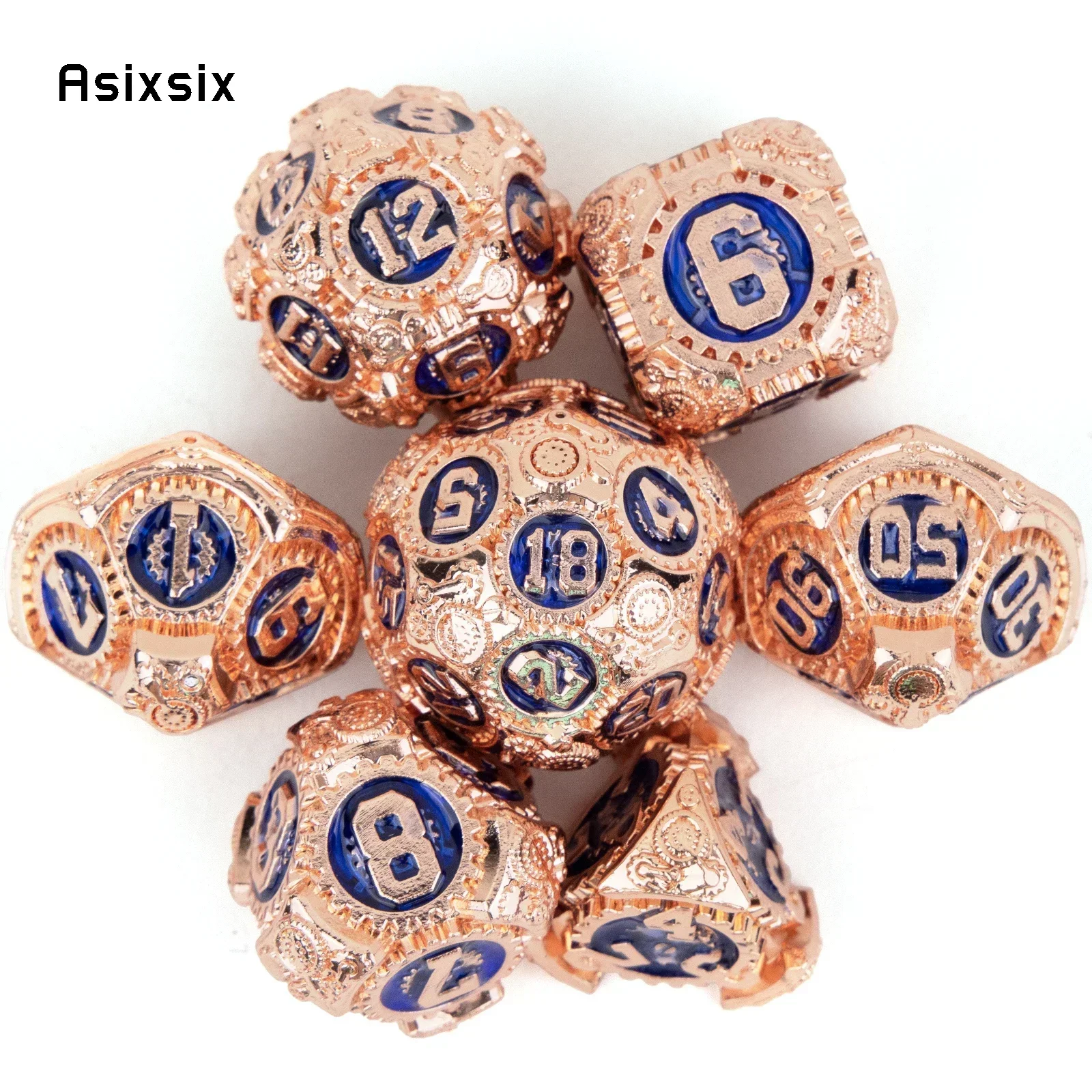 

7 Pcs Red Blue Gear Wheel Metal Dice Perfect For Card Games Board Games For Critical Role, Rpgs, D&D