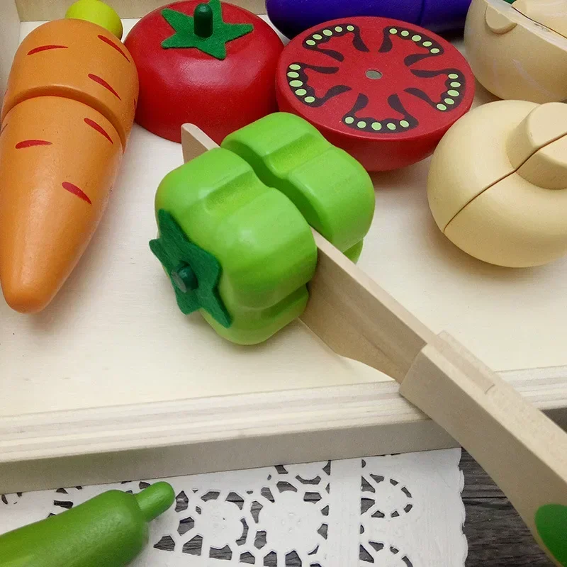 Juguetes educativos de madera para cortar frutas y verduras, juego de comida, cocina, juego de cocina, juguete para jugar a las casitas, regalo de cumpleaños para bebés