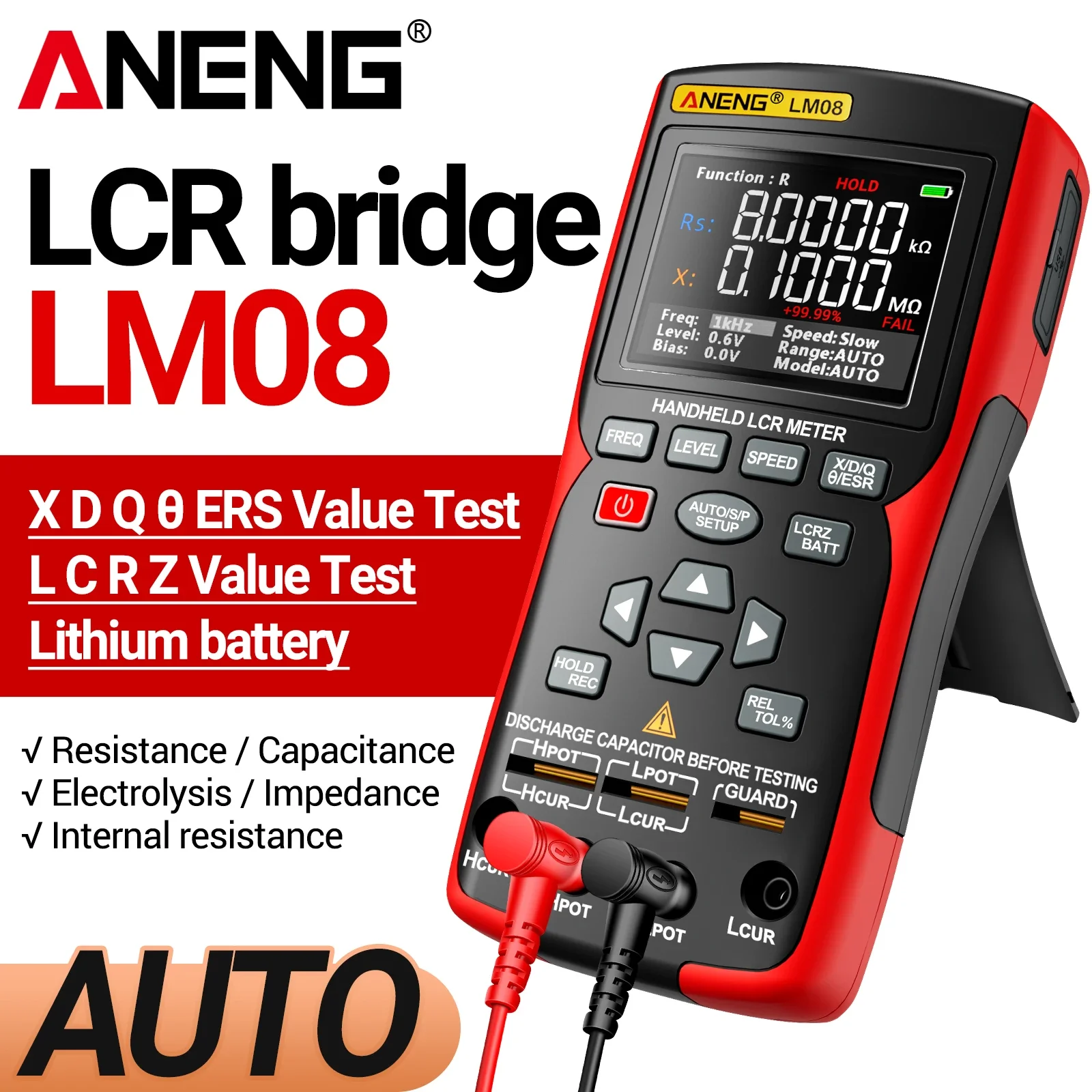 Цифровой тестер LCR ANENG LM08 для измерения индуктивности, емкости, сопротивления, импеданса, ESR и внутреннего сопротивления батареи.