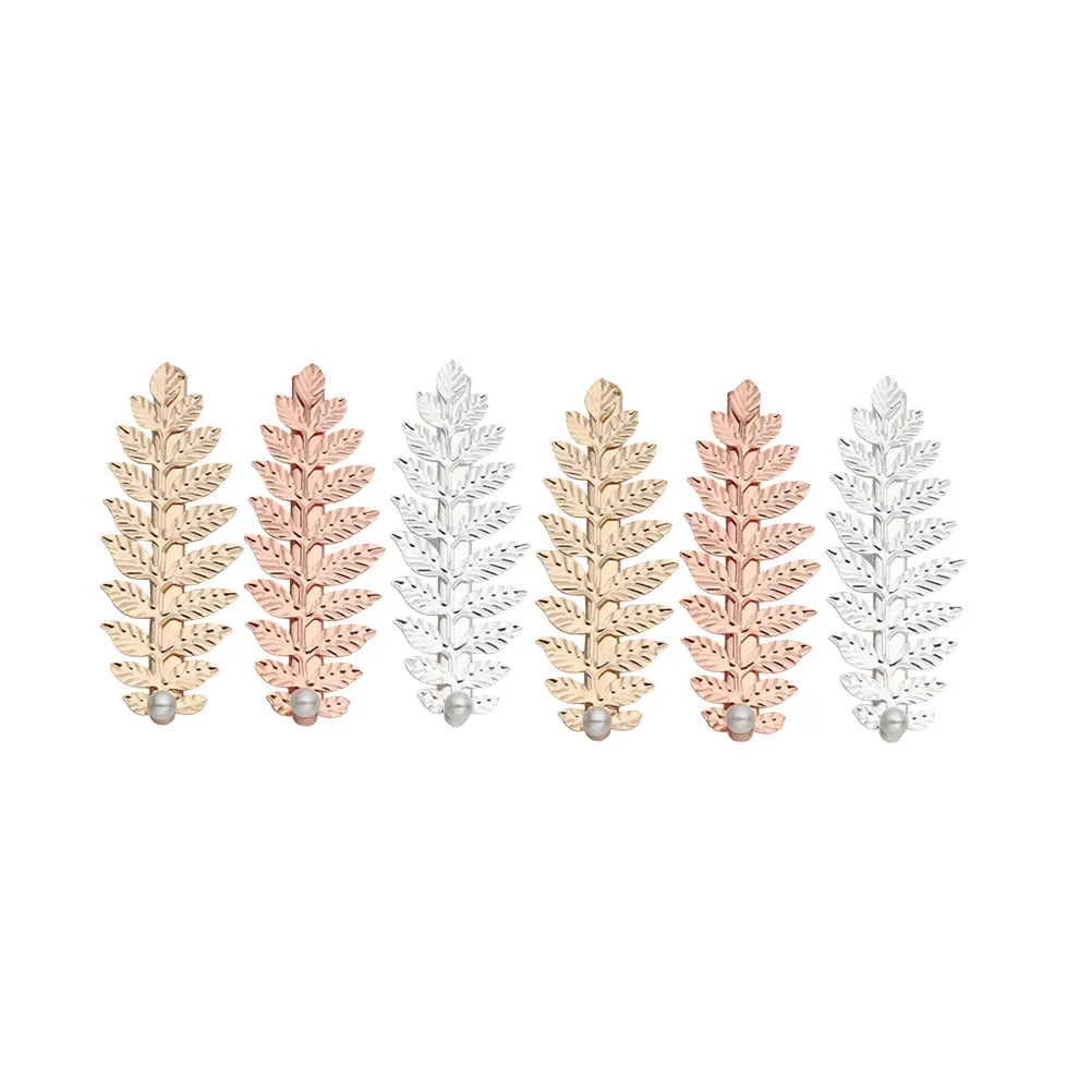 6pcs Alloy Leaf Hairpins with Pearl Inlay – Elegant Bridal & Daily Hair Clips for Wedding Party