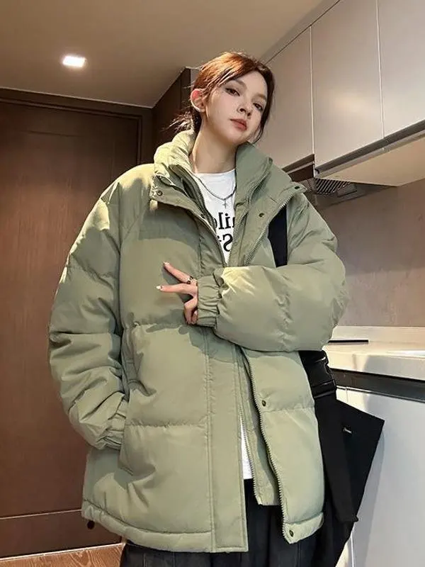 

Утепленная зимняя хлопковая куртка для пар с воротником-стойкой, повседневная, в корейском стиле, женская модная верхняя одежда