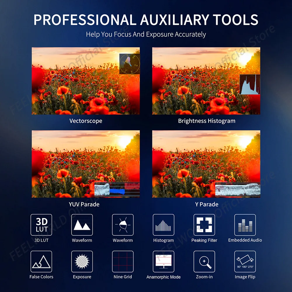 FEELWORLD-DSLRフィールドモニター、fw703、ips、フルHD、3g、sdi、4k、hdmi、7インチ、1920、1200、スタビライザージンバル用ヒストグラム付き