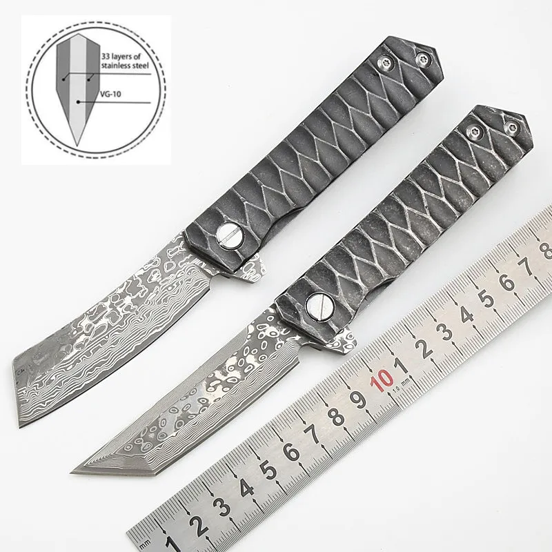 JUFULE Kwaiken Vg10 Core 10Cr Damascus Blade Bearing Steel Handle Tactical Outdoor Pocket Kitchen Camping Folding Utility Knife