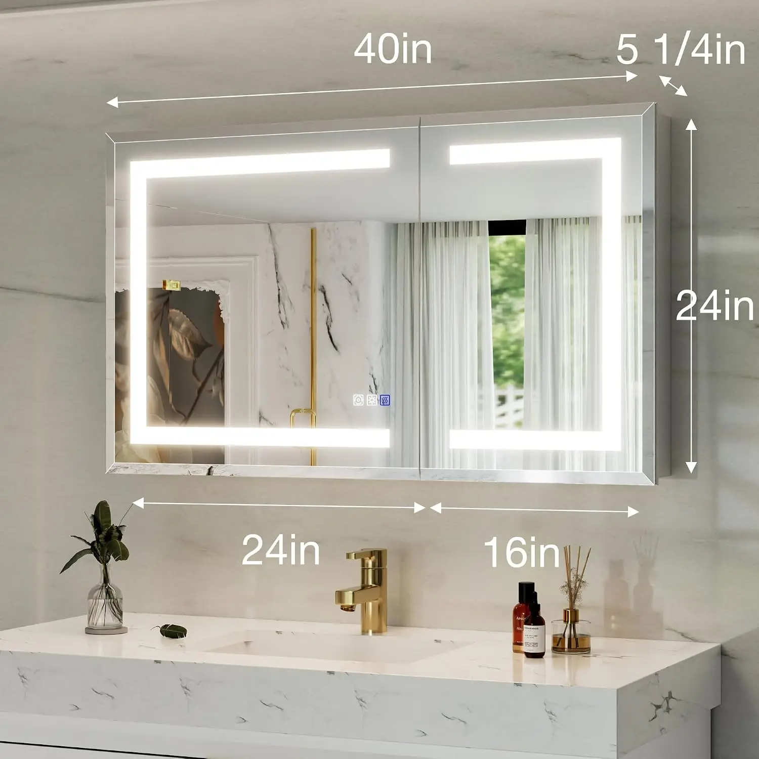 40x24 Lighted Medicine Cabinet, Dimmable Touch & Defogger, Adjustable Color Temp, Shatterproof Glass, Quick-Release Hinges, Adju