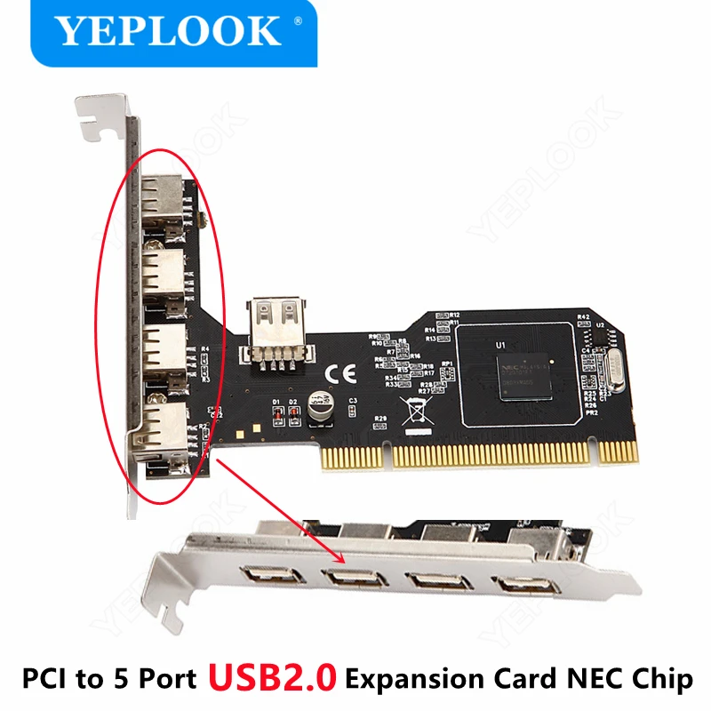 PCI к 4 + 1 порту USB2.0 HUB 480 Мбит/с настольная Плата расширения конвертер адаптер переходная карта NEC720101 чип