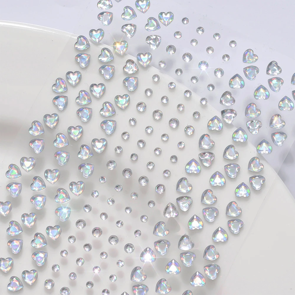 1 Blatt 3D Traumfarbe Liebe-Herz Edelstein Tattoo Aufkleber Runde Diamant Temporäre Tattoos DIY Augen/Gesicht/Haar/Make-up Schmuck Aufkleber 1 – Detail 9