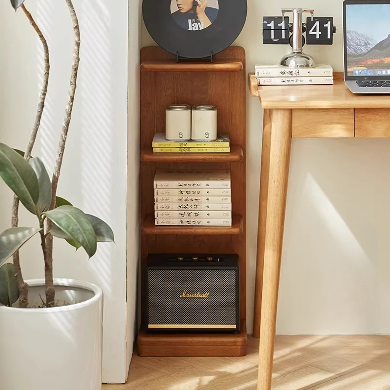 Solid Wood Floor Standing Bookshelf Minimalist Multi-Tier Bookcase Creative Student Study Storage