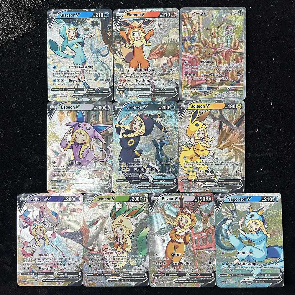 

10Pcs/set Diy POCKET PTCG Lillie Eevee Umbreon Sylveon Texture Flash Card Classic Game Anime Collection Cards Gift Toys